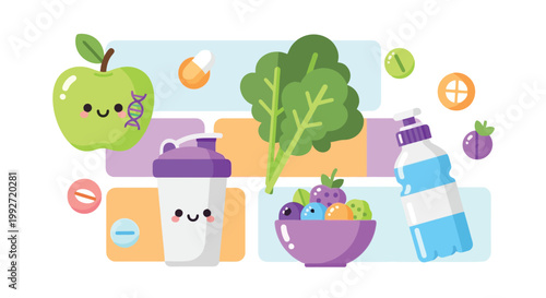 Cartoon Healthy Food and Beverage Collection.
