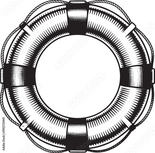 black and white illustration of a life preserver