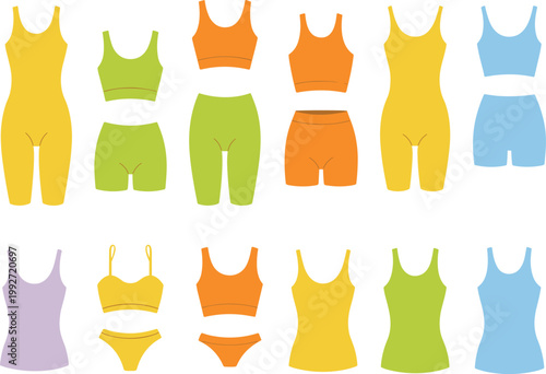 Women sportswear collection set, fitness clothing vector illustration for active lifestyle