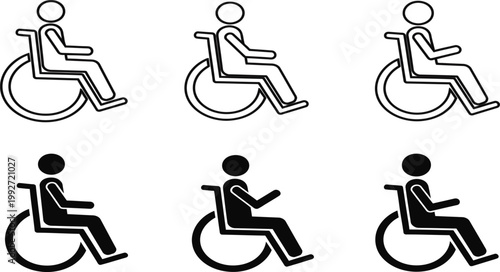 Accessibility icons a collection of six black and white wheelchair user pictograms for inclusive design