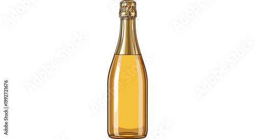 Elegant bottle of sparkling cider with golden hues isolated on white background, showcasing its sleek design and effervescent appeal