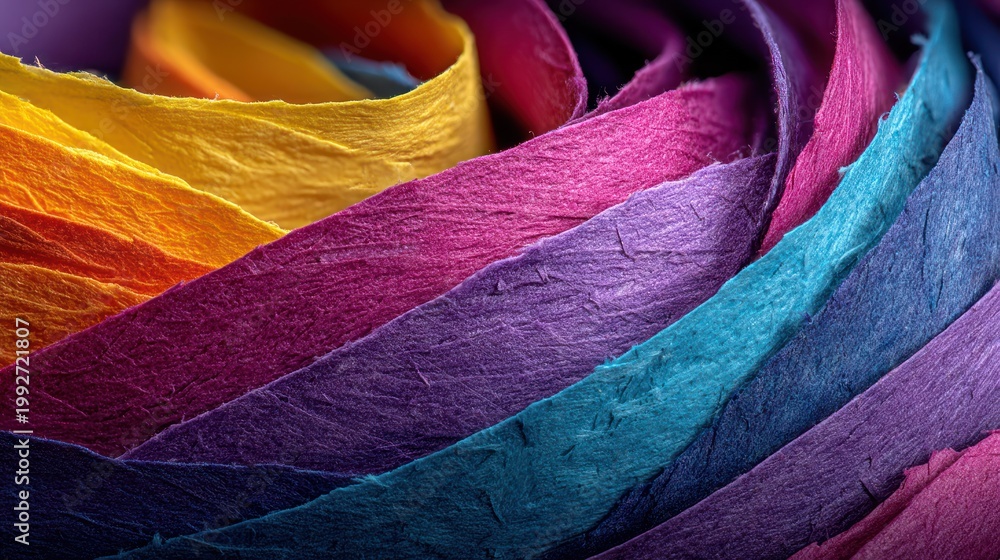 Fototapeta premium Close-up of curled, colorful strips, creating a vibrant, textured abstract design