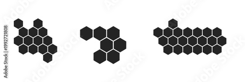 Honeycomb icon set line vector in black color featuring bee hive pattern propolis cells geometric structure isolated on white background
