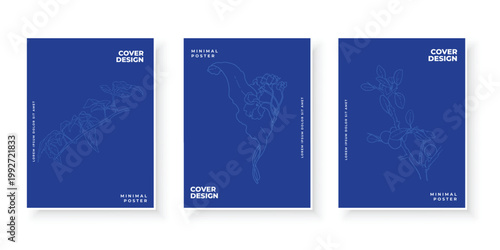 Minimalist cover design with bird line art illustration, abstract organic shape, and blue background.