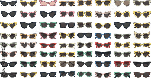 Set of fashionable sunglasses vector illustrations in various shapes and colors trendy eyewear collection summer accessory design