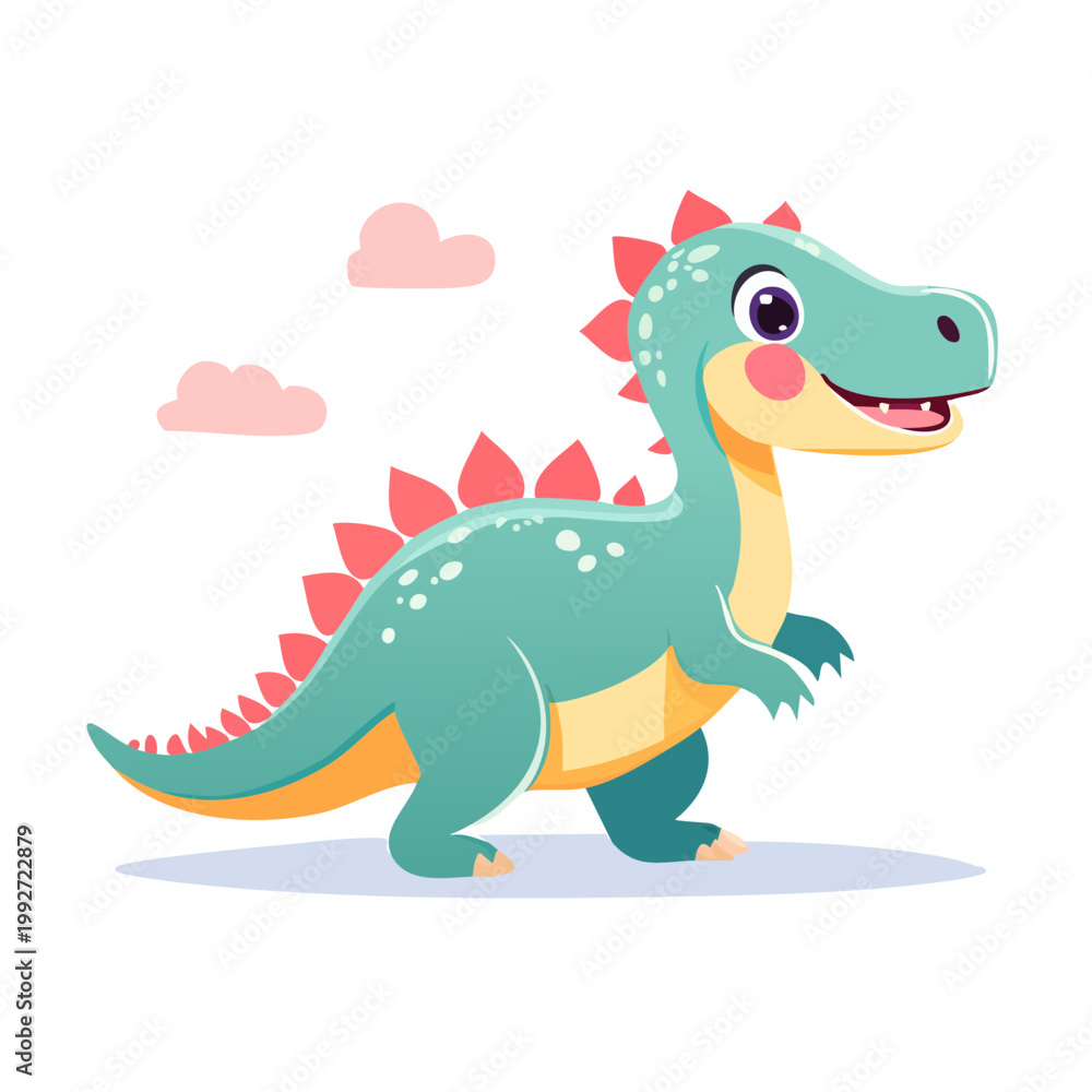 Fototapeta premium Cute Cartoon Dinosaur Illustration, Stegosaurus, Children's Character, Kawaii Style