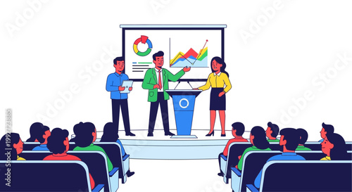 Business presentation with diverse team.