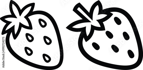 Two strawberries vector illustration with black and white strawberry illustration refreshment