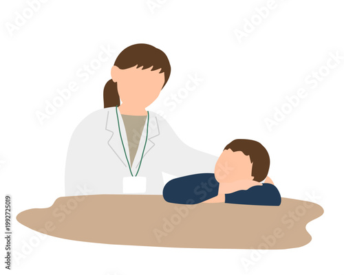 不登校の男子小学生が先生に相談する場面のイラスト