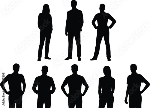 Business people silhouettes full body and upper body corporate professionals standing confident poses isolated modern office lifestyle illustration set