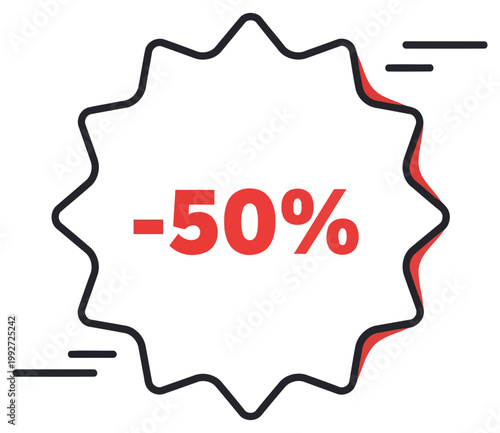 Discount label icon showing fifty percent sale in modern flat vector style design