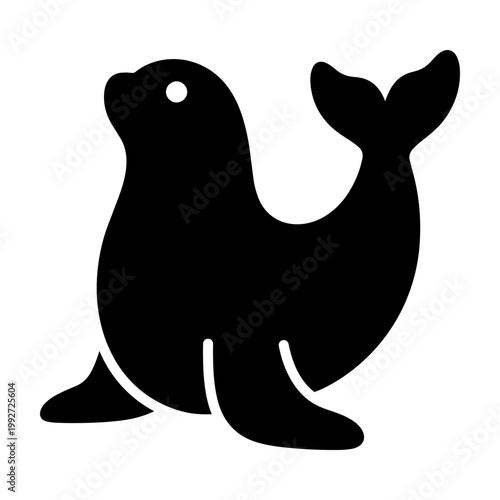 Sea lion icon, symbolizing marine mammals, ocean wildlife, zoo animals, and coastal nature. Bold solid glyph vector for aquatic animal and wildlife design.