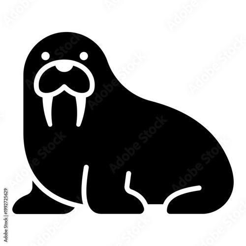 Walrus icon, symbolizing arctic wildlife, marine mammals, ocean animals, and polar nature. Bold solid glyph vector for sea life and animal-themed design.