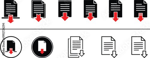 Download document icons set file transfer arrow symbols data save vector illustration collection pack