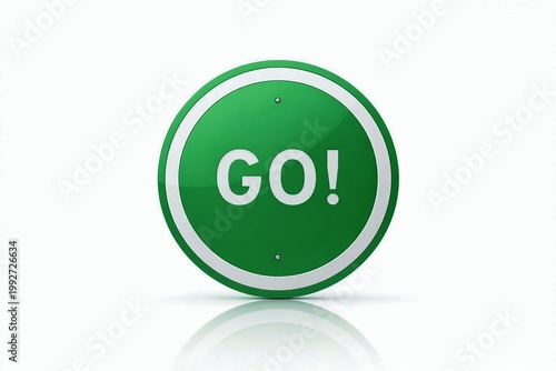 Green circular button with the word go to encourage action and movement