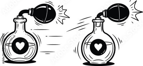 Perfume bottle illustration spraying heart shape with fragrance cosmetic illustration abstract wellness collection