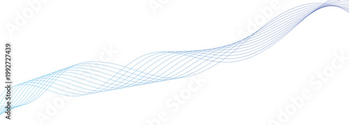 Abstract Blue Guilloche Wave Pattern with Elegant Dynamic Flowing Lines on White Background; Minimalist Vector Linear Graphic for Corporate Branding, Technology Background, and Modern Web Design. 