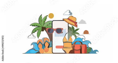 Summer Beach Holiday Online Shopping Concept – E-commerce Travel Vector