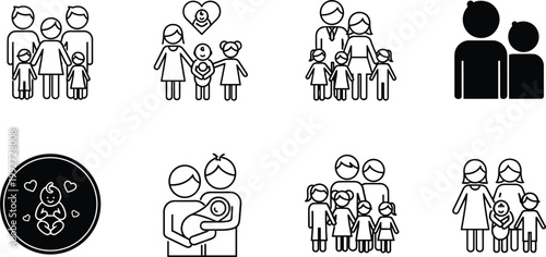 Family icons set parents children parenting symbols vector illustration collection modern line design lifestyle concept