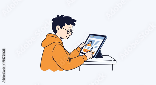 Young man working on laptop at desk