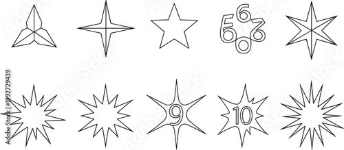 Various star shapes and numbered explosion icons on white background
