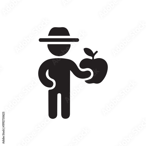 Black Silhouette Icon of a Person Wearing a Hat Holding an Apple Keywords: person, man, male, hat, apple, fruit
