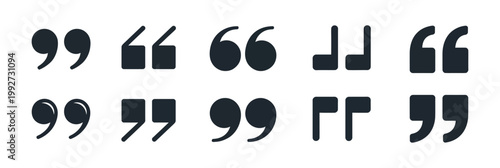Quote mark collection quotation icon set vector illustration featuring modern punctuation symbols for speech writing typography and communication design