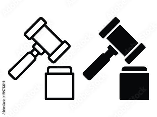 Line and solid gavel and block icons Vector