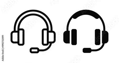 Two black headsets on white background Vector