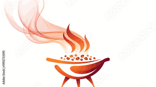 Modern Flat Vector Logo of a Burning BBQ Grill with Flames and Smoke