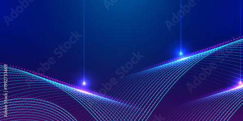 Abstract digital wave background. Connection network data with particles artificial intelligence and internet.