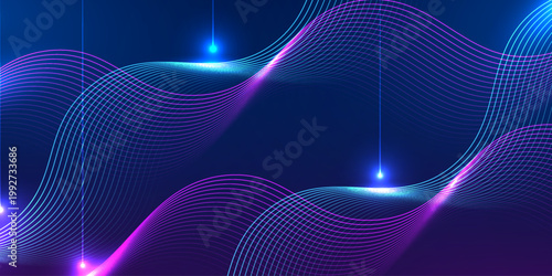 Abstract digital wave background. Design for futuristic connection network data ai cyber wave light and neon.