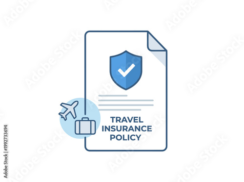 Travel insurance policy document with airplane and suitcase icons