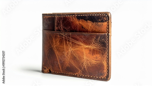 A worn leather wallet, showcasing its texture and design