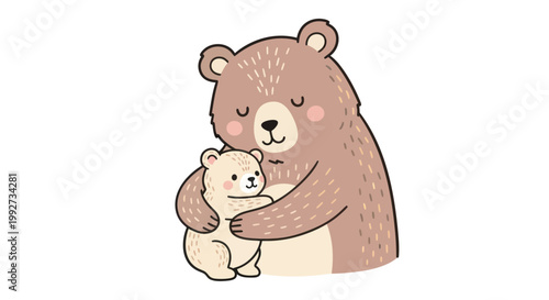 Cute bear, hugging little bear, cartoon illustration, vector graphics, animal friends