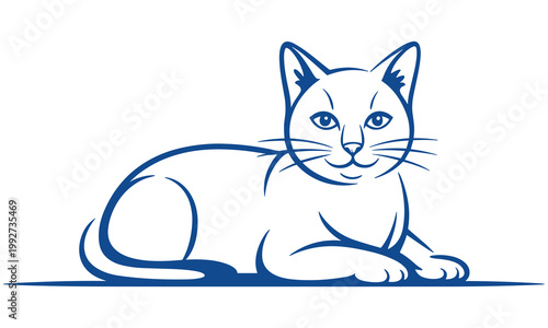 Blue vector illustration of a cat lying down looking at viewer