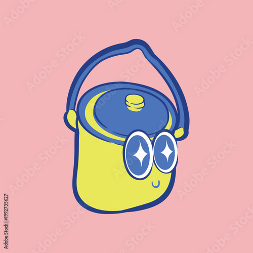 Cute cooking pot character illustration for kids camping theme