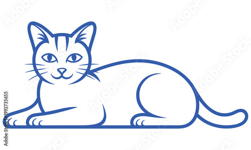 Blue vector illustration of a cat lying down looking forward