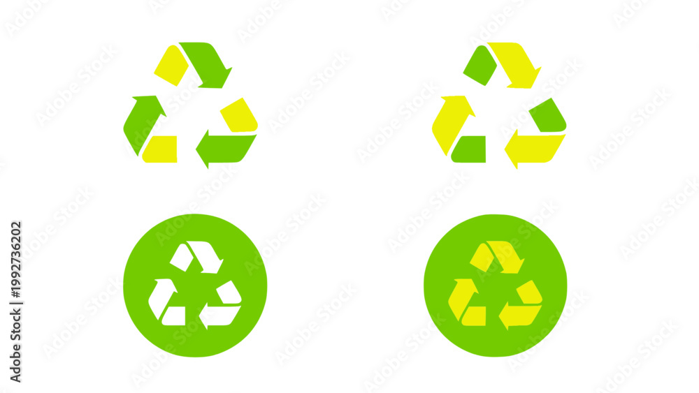 Obraz premium Green recycle icons in multiple shapes and styles.