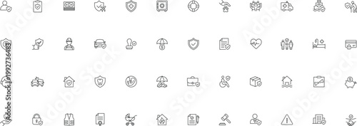 Insurance and assurance icon set. Editable line icons. Vector illustration
