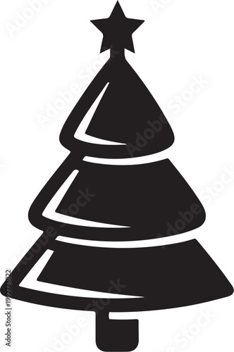 Black Christmas tree icon, minimalist holiday symbol, vector Christmas tree, simple tree silhouette