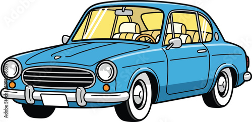 A classic blue vintage car illustration.