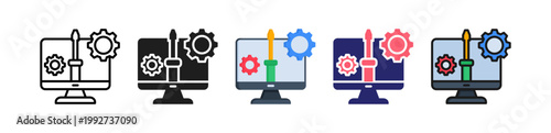 Pc Maintenance Multiple Style Icon Set Collection. 