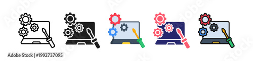 Laptop Repair Multiple Style Icon Set Collection. 