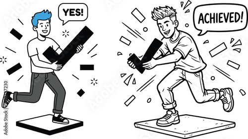 Happy people celebrating success and achievement with checkmarks illustration well done achievement celebration accomplished completed positive