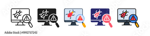 Software Bug Multiple Style Icon Set Collection. 