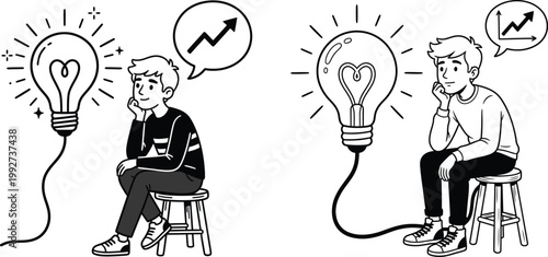 Contemplating person generating new ideas and solutions leading to business growth with problem solving thinking solution contemplation innovation