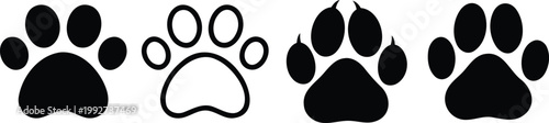 Paw print icon set for pets, animals and veterinary services.