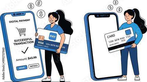 Mobile payment and online shopping with smartphone and credit card transaction illustration e commerce e-commerce smartphone transaction purchase