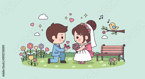 Engaged couple in romantic proposal moment.